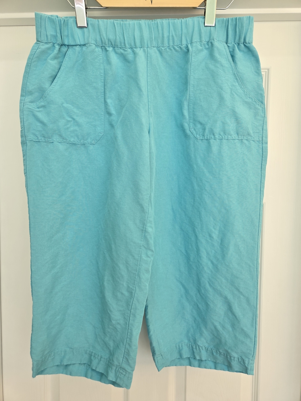 Coldwater Creek Linen Turquoise Pull-On Crop Capri Summer Resort Coastal Beach